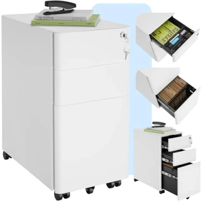 Afbeelding van tectake® Metalen archiefkast op wielen Afsluitbare ladekast met lades Rolcontainer Organizer Trolleykast afsluitbaar (BxDxH): ca. 30 x 50 59,5 cm wit