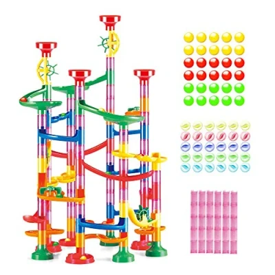 Afbeelding van Marble Run Roll Educatief Bouw Doolhof Blok. Grote cirkel en dubbele rugstukken voor meer hangtijd 169 stuks. Geschikt vanaf 3 jaar.