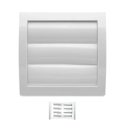 Afbeelding van H&amp;C VENT ventilatierooster, vierkant, 190 x mm, met insectenbescherming en lamellen (Ø 150 wit), kunststof, weerbestendig rooster voor afzuigafdekking, buiten,