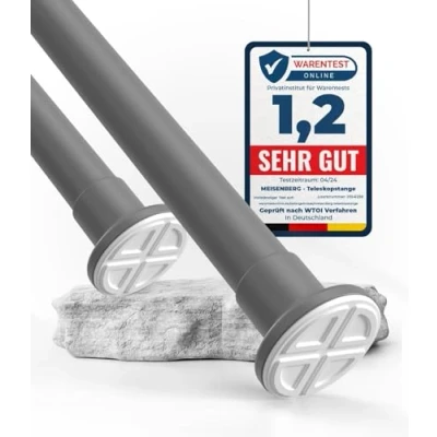 Afbeelding van MEISENBERG gordijnroede zonder boren 70 120 cm, douchestang uitschuifbaar, telescoopstang, spanstang, voor badkamer, slaapkamer, kast, garderobe, doorsnede Ø25 mm, grijs, roestvrij staal