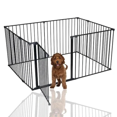 Afbeelding van Bettacare Huisdierenren Zwart 105cm x 144cm, Hondenren voor Huisdieren Honden en Puppy&#039;s, geschikt binnen buitengebruik, Puppyren, Eenvoudige Installatie