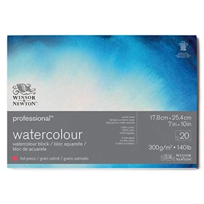 Afbeelding van Winsor &amp; Newton 6664005 Professioneel aquarelpapier in blok 20 vellen 17,8 x 25,4 cm, 300 g/m², gesatineerd, helder natuurlijk wit papier archiveerbare kwaliteit, geelbestendig