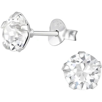 Afbeelding van JoyS Zilveren ronde oorbellen kristal 6 mm oorknoppen sterling zilver 925