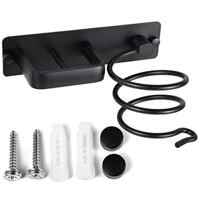 Afbeelding van YUET Föhn Houder Stijltang Station Wandmontage Metalen Spiraal Plank Beugel Stand Hanger Organizer Blaas Opslag Met Kabel Opgeruimd Rack Voor Kaptafel Badkamer Professionele Zwart