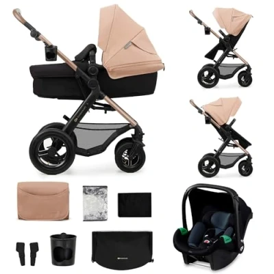 Afbeelding van Kinderkraft MOOV 2 AIR Kinderwagen 3 in 1, met Autostoeltje MINK PRO I Size 40 75 cm, tot 26 kg, Combikinderwagen, Kinderwagenset, Reissysteem, Verstelbare rugleuning, Beige