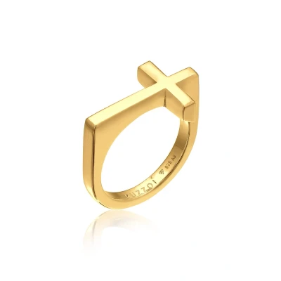 Afbeelding van Kuzzoi Cross Statement Ring goldcoloured, Heren, Maat: 60, Gold coloured
