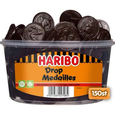 Afbeelding van Haribo Drop Medailles silo 150 stuks Doos 6 silo&#039;s