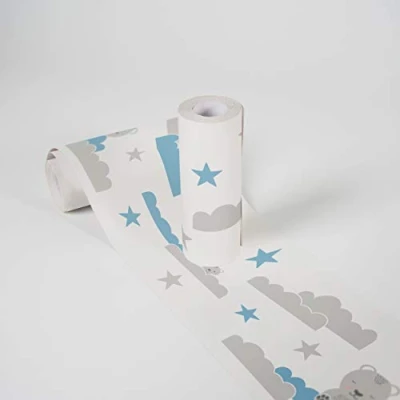Afbeelding van BEREN IN DE WOLKEN BEHANGRAND Zelfklevend blauw wit grijs A.S. Création Lovely Kids