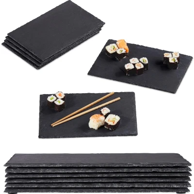 Afbeelding van Relaxdays 12x Leisteen serveerplank 26x16 cm sushibord kaasplankje set rechthoek