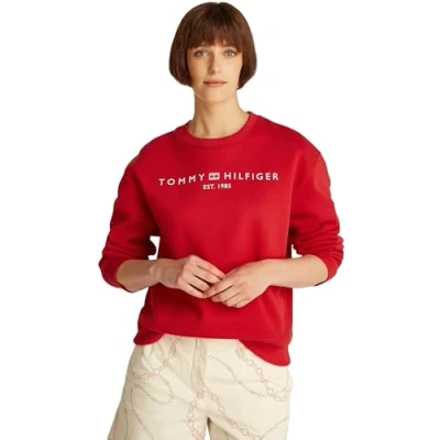 Afbeelding van Tommy Hilfiger Sweatshirt voor dames zonder capuchon, Rood (Primary Red), L