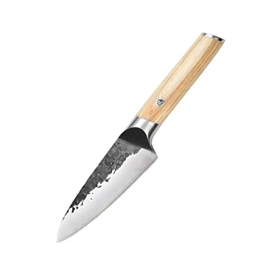 Afbeelding van MITSUMOTO SAKARI 11 cm Japans Paring Mes, Groentemes van Hoogwaardig Koolstofstaal, Handgesmeed Fruitmes (Pakkawood Handvat)