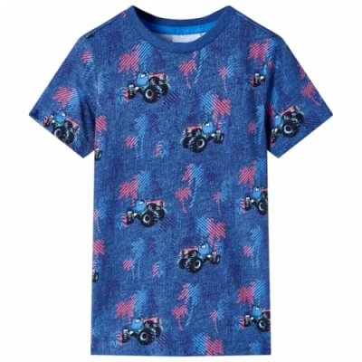 Afbeelding van Kindershirt met monstertruckprint 116 gemleerd donkerblauw