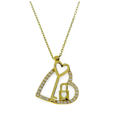 Afbeelding van Gouden Ketting Hart Sleutel Hanger Zirkonia 14 karaats