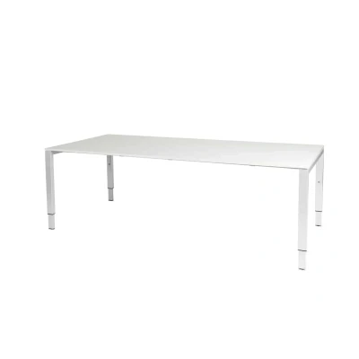 Afbeelding van Domino vergadertafel, hoogte instelbaar (62 85cm) met 200x100cm &#039;zwevend&#039; krijtwit 25mm blad en wit (RAL9010) N poot frame