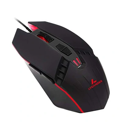 Afbeelding van Lycander Gamingmuis, bedrade optische USB muizen met instelbare dpi tot 6400, 7 knoppen, LED, 1,5 m kabel zwart, rood