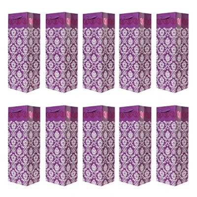 Afbeelding van Set van 10 mooie cadeautasjes lila flestasjes voor wijn en ook mousserende of champagne 36x12x10 cm