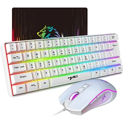 Afbeelding van HXSJ V700 Gaming Toetsenbord en Muis Set,60% Toetsenbord,Compacte Lay out met 61 Toetsen,RGB achtergrondverlichting,Muis Optische Sensor,Kleurrijk LED Licht,Tot 3600 DPI,voor PC,Mac Wit
