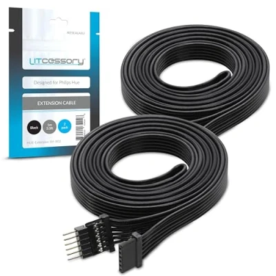 Afbeelding van Litcessory Verlengkabel voor Philips Hue Lightstrip Plus (1m, 2 Stuk, Zwart MIKRO 6 SPELD V4)