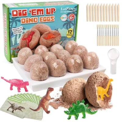 Afbeelding van LotFancy dino opgravingsset voor kinderen, dinosaurusspeelgoed vanaf 6, 7, 8, 9, 10 jaar, ei, experimenteerset cadeau jongens en meisjes
