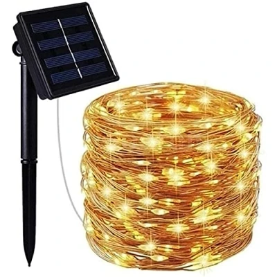 Afbeelding van Mafiti Led lichtsnoer op zonne energie, koperdraad, 12 m, 120 leds, waterdicht, met 8 modi, voor tuin, erf of feest