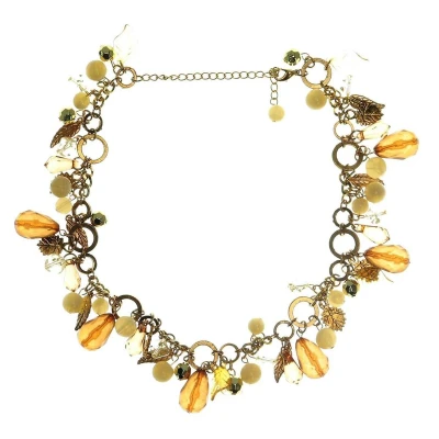 Afbeelding van Behave Ketting goud kleur met bruine hangers 40 cm