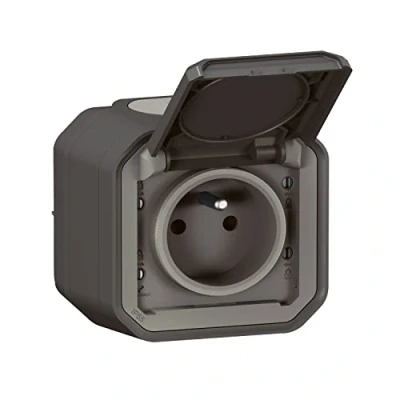 Afbeelding van LEGRAND Waterdicht stopcontact IP55 met Plexo aarde 2P+T 16 A compleet klep voor installatie in schijnbaar gemaakt Frankrijk antraciet