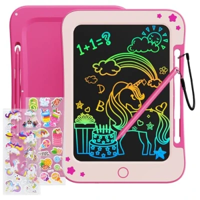 Afbeelding van TEKFUN Lcd schrijfbord voor kinderen, speelgoed vanaf 3, 4, 5, 6, 7 jaar, jongens en meisjes, 20,5 cm, toverbord, tekenbord verjaardag, Kerstmis, cadeau, roze