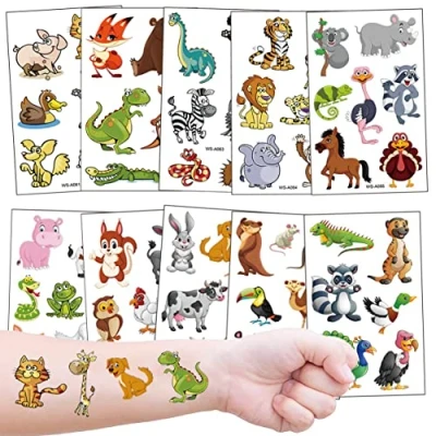 Afbeelding van Tatoeages voor Kinderen, 10 Vellen Dier Tijdelijke Kindertatoeages Set Feest, Kinderverjaardag Weggeefactie, Kerstmis, Geschenk Decoratie