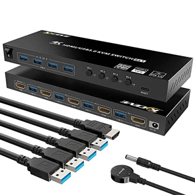Afbeelding van KVM USB 3.0 Schakelaar, 4 Computers HDMI Switch Toetsenbord En Muis Ondersteuning 4K @ 60Hz 3D voor laptop, pc, PS4, Xbox HDTV