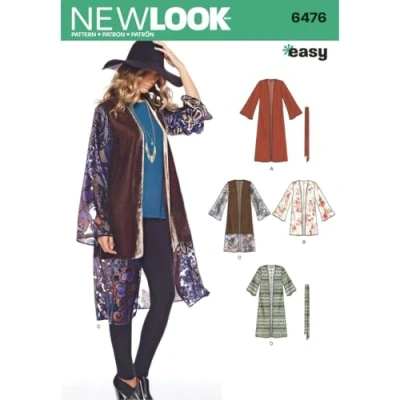 Afbeelding van New look patroon 6476 Misses&#039; gemakkelijk Kimono met lengte en mouw variatie, Papier, Wit, 22 x 15 1 cm