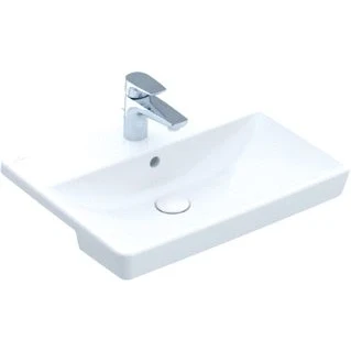 Afbeelding van Villeroy en boch avento opbouwwastafel 3 gats armatuur middel kraangat doorgestoken overloop 550 x 440mm bxd alpine wit 4a065501