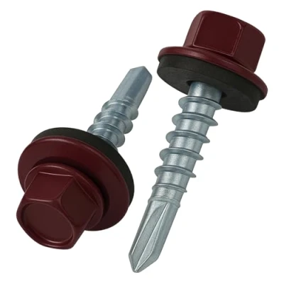 Afbeelding van 4.8 mm x 25 Dakschroeven, Zeskantkop, Zelfborend, Meerkleurig (RAL 3005 Wijnrood) Schroeven Met EPDM Afdichtring, Roestbestendige Verzinkte Geharde schroef (50 Stuk)