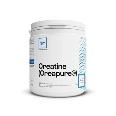 Afbeelding van Creatine 100% puur monohydraat Creapure Spiermassa en kracht krachttraining voor heren ideale aanvulling op wei eiwit Nutrimuscle 400 capsules