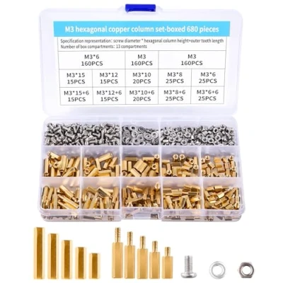 Afbeelding van 680pcs M3 spacers Hex spacer mouwen PCB standoff schroef moer bout voor board Raspberry Pi mainboard board, messing mannelijke vrouwelijke zeshoek