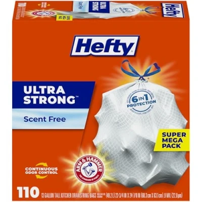 Afbeelding van Hefty E84570 Ultra Sterke Hoge Keuken &amp; Vuilniszakken, 13gal, 0,9 Mil, Wit, 110/Doos