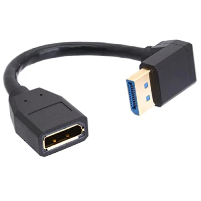 Afbeelding van 8K DisplayPort 1.4 Verlengkabel, 90 Graden Hoek DP Mannelijke naar Vrouwelijke Extender Adapter Connector Cord, Ondersteuning 8K@60Hz 4K@144Hz 1080p@240HZ, Full HD Stereo 3D 15cm (Up)