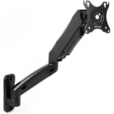 Afbeelding van VIVO In hoogte verstelbare pneumatische verlengde arm enkele monitor wandmontage, volledige beweging scharnieren, past op 17 tot 27 inch scherm, zwart, MOUNT V001G