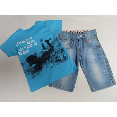 Afbeelding van Ensemble Jongens T shirt blauw + jeans bermuda 3 jaar 98