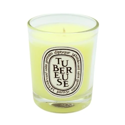 Afbeelding van Diptyque mini Tubereuse Scented Candle geurkaars 70 gram Lichtgeel