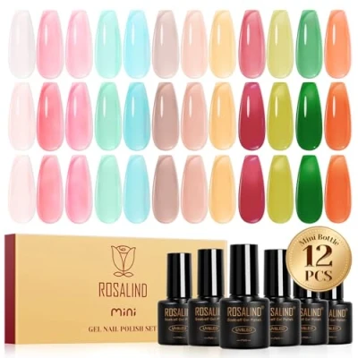 Afbeelding van ROSALIND UV nagellak Jelly, 12 kleuren Jelly Roze Blauw Bruin Rood Groen Transparante gelnagellak, Soak Off Mini gelnagellak voor gelnagels Manicure cadeauset