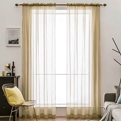 Afbeelding van MIULEE 2 Panelen, Zuivere kleur, Transparante raamgordijnen, Glad, Elegant, voor Ramen/Gordijnen/behandeling Slaapkamer, Woonkamer, Lichtbruin, 140 x 260 cm, Zakstang