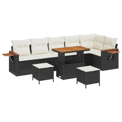 Afbeelding van vidaXL 9 Delige Tuin Sofa Set met Kussens Zwart Poly Rattan Acacia