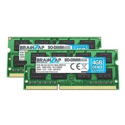 Afbeelding van BRAINZAP 8GB DDR3 RAM SO DIMM PC3 8500S 2Rx8 1066 MHz 1.5V CL7 Notebook Laptop Werkgeheugen (2X 4GB)