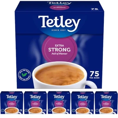 Afbeelding van Tetley Extra sterke thee, zwarte verpakking van 6 dozen, 450 theezakjes