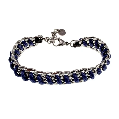 Afbeelding van 15cm tot 19cm Armband Unisex Marineblauw Gepolijst RVS Cubaanse Schakelsarmband met Blauwe Koord Verstelbaar