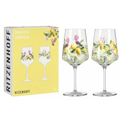 Afbeelding van RITZENHOFF 6041005 aperitiefglas 500 ml set van 2 serie zomerdauw voor Spritz, Schorle motief citroen Made in Germany, geel, groen, roze