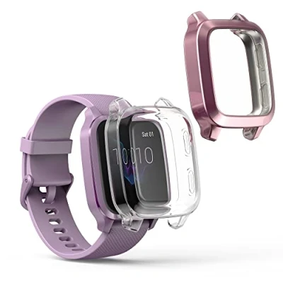 Afbeelding van kwmobile 2x smartwatch hoes geschikt voor Garmin Venu Sq Music / hoesje Siliconen sporthorloge cover Activity tracker case in transparant oudroze