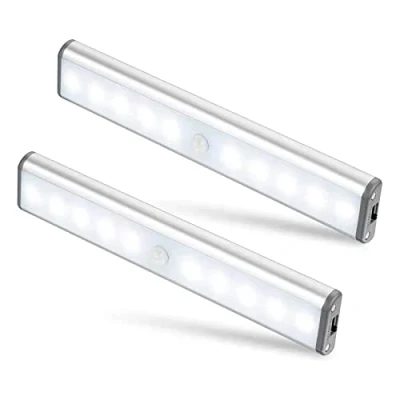 Afbeelding van MOSTON 10 LED magnetische bewegingssensor kledingkast kastverlichting, automatisch aan/uit onder kastkastverlichting, oplaadbare batterij aangedreven nachtlampje, overal plakken