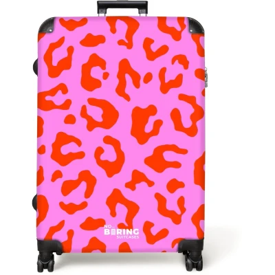 Afbeelding van NoBoringSuitcases.com® Koffer groot Reiskoffer lichtgewicht Panterprint in rood op roze achtergrond Rolkoffer met 4 wielen Grote trolley XL 98 liter bagage