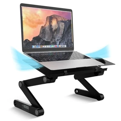 Afbeelding van Uncaged Ergonomics WorkEZ Verstelbare Laptop en Koeling Stand, 5,1 45,7 cm, Voor Bed/Bank, met Muismat, Zwart
